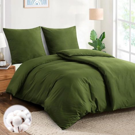 Bettwäsche Baumwolle 2er Set OekoTEX 135x200 4teilig Olivegrün (1/5)