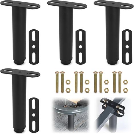 4 Stück Möbelfüße Bettfuß, Höhenverstellbar 180-330 mm, Eisen Sockelfüße mit Aufschraubplatte (Schwarz) (1/5)