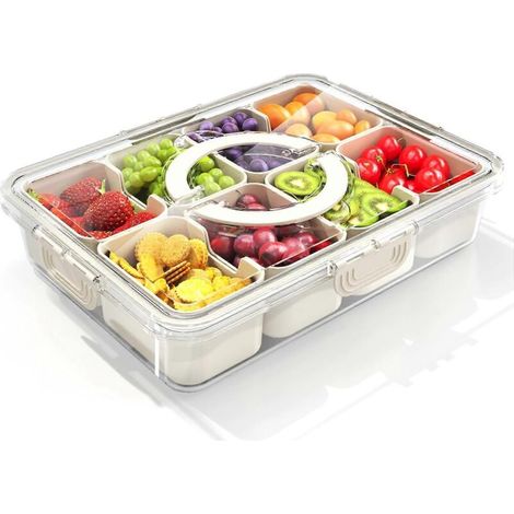 Boîte à goûter compartimentée, plateau de service avec couvercle et poignée, boîte à goûter de voyage, organisateur alimentaire multifonctionnel et récipient de rangement pour charcuterie (1/5)
