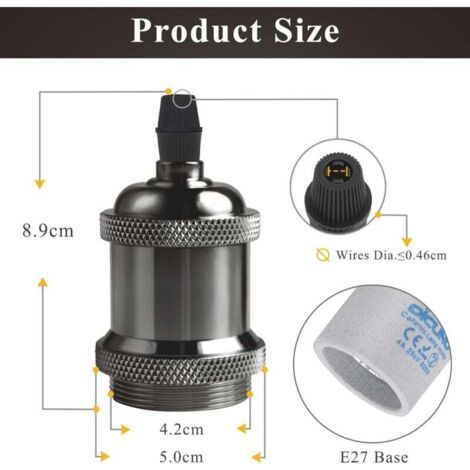 Casquillo E27 vintage negro perlado – Juego de 4 – Cerámica y aluminio – Potencia máxima: 600 W, 250 V, resistencia al calor: 600 °C (1/4)