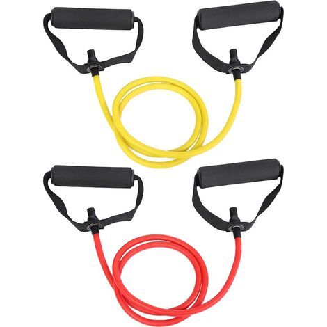 Set mit 2 Fitness-Widerstandsbändern (145 cm x 12,5 cm) – Tragbarer Brustexpander und Bauchmuskelzugseil (mit Griffen), aus elastischem TPE-Material (1/4)