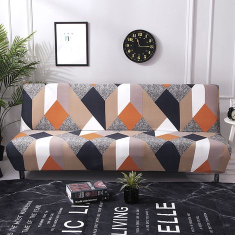 Canapé sans accoudoirs housse extensible, protège-lit convertible imprimé motif quadrilatère, housse de canapé douce pour maison (1/5)