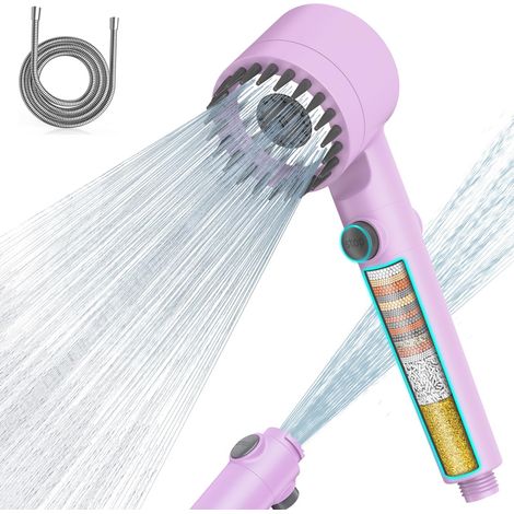Pommeau de douche avec filtre à 15 étapes, pommeau de douche anticalcaire avec tuyau de 1,5 m, filtre douche 3 + 1 modes de pulvérisation Tête de douche haute pression (1/5)