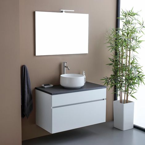 Mobile Bagno Sottolavabo 90Cm Bianco Con Top Antracite  Sole