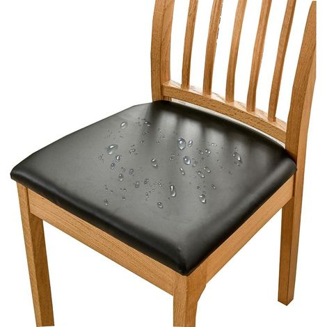 Lot de 6Le Noir Housse Assise Chaise Lot De 6 Housse De Chaise Imperméable, PU Cuir Housse De Chaise Amovibles Extensibles Housse Assise Chaise (1/5)
