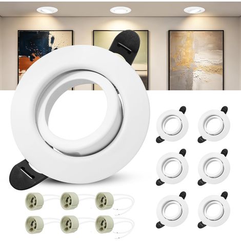Spot Encastrable GU10 Set, Lot de 6 Cadre Spot Encastrable en Blanc Rond Avec Douille GU10, Spots LED 230V Ø 68mm, 45° Orientable Cadre de Montage pour Spots de Plafond (1/5)