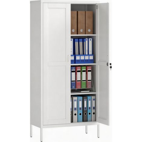 Armadio per Ufficio in Acciaio a 3 Ripiani Regolabili con Serratura e 2 Chiavi, 80x40x175 cm, Bianco
