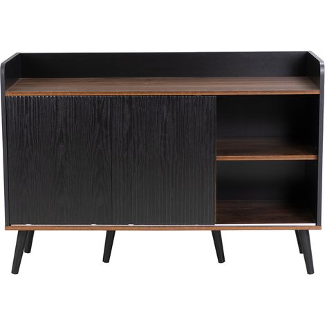 Credenza con 3 cassetti e ante scorrevoli, nero effetto legno, 117,5 x 40 x 80 cm (1/5)