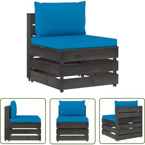 INLIFE Canapé central sectionnel avec coussins Bois imprégné de gris (1/5)