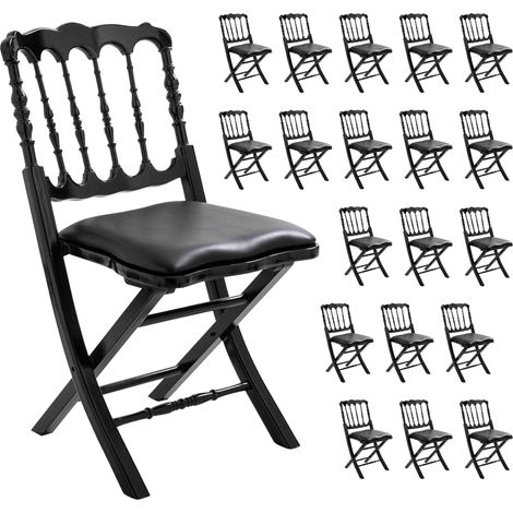 Oviala – Lot de 20 chaises pliantes en bois d'hêtre vernis – Galette amovible 4cm – Confort optimal – Résistantes aux intempéries – Dimensions 62x42x83,5cm