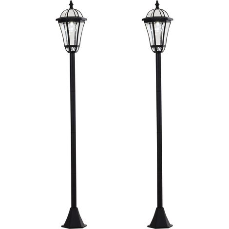 Farola solar de 2 piezas LED, IP44, ABS, Ø18,5 x H129 cm, modo de ahorro de energía, impermeable, luz de jardín con acero inoxidable, negro