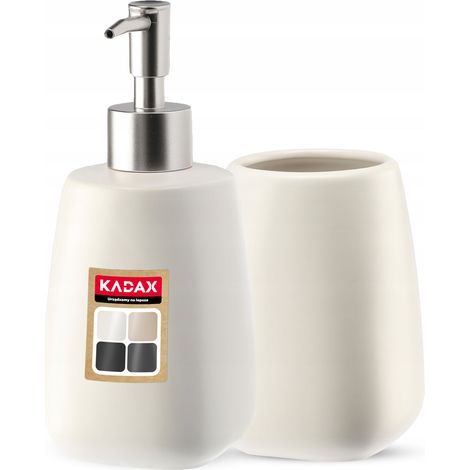 KADAX Badezimmer Set aus Keramik, Seifenspender, Badezimmerbecher, Weiß