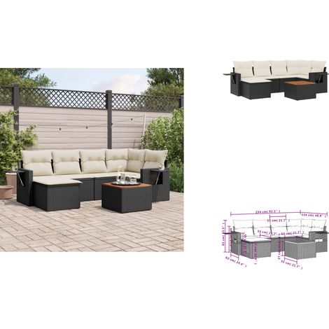 Salon de jardin 7 pcs avec coussins noir résine tressée - Ensemble Salon De Jardin - Salon Extérieur - Mobilier De Jardin - Set De Jardin - Chaise Lounge