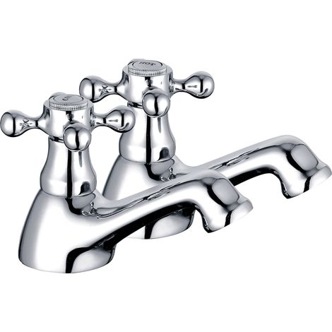 Traditional Chrome Bath Mixer Tap Twin Bathroom Sink Cross Handle Faucet (1/4)