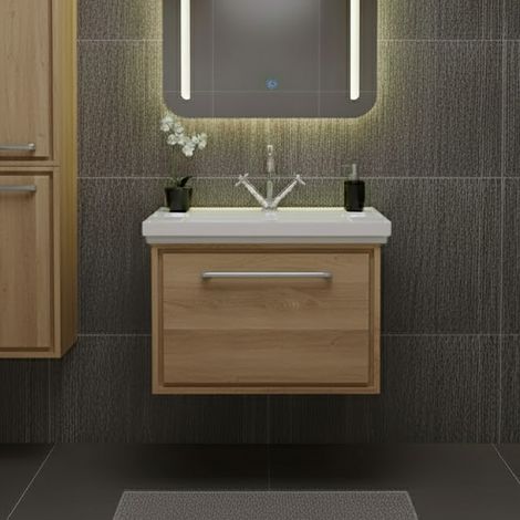 Hudson Reed Lille Wall Hung 1-Drawer Vanity Unit with 1TH Classique Basin 600mm Wide - Bleached Oak