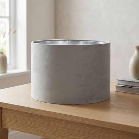 Abat-jour pour suspensions en tissu rond Ø 28 cm en gris clair argent brossé abat-jour en verre moderne