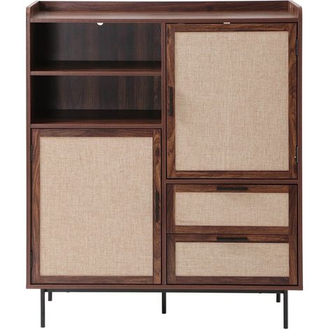 CALICOSY - Buffet haut 2 portes, 2 tiroirs avec façades en tissu H120 cm - JETSON