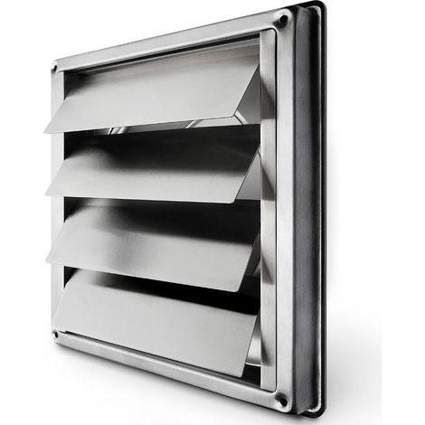 Grille Ventilation 150 mm Grille Inox Anti-retour à Lamelles Mobiles Fermeture Automatique Grille de Hotte Résistant aux Intempéries/Mesure carrée 184x184mm / Aeration Inox (1/4)