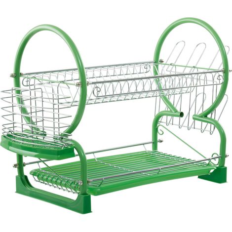 Interiors By Premier Efficient Two Tier Green Dish Drainer, Spacious Two Tier Design Dish Rack, Removable Drawer Drainboard (1/5)