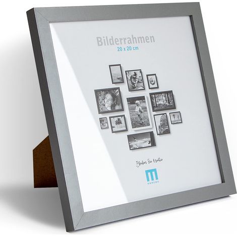 Cadre photo, 20 x 20 cm, gris, minimaliste et moderne, pour photos et images, 1 pièce, avec une protection en verre acrylique, peut être utilisé comme support de table ou sur le mur, carré