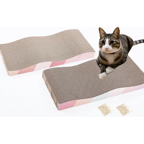 Tabla rascadora para gatos, rascador para gatos, almohadilla rascadora de cartón para gatos de interior, reversible, grande, ancho, corrugado, con hierba gatera (2 unidades)