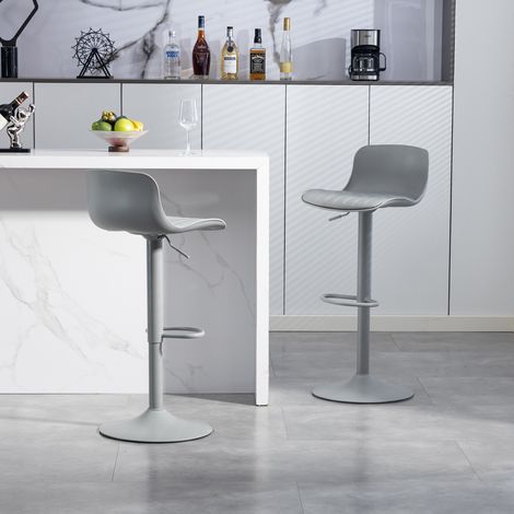 Lot de 2 tabourets de bar réglables en hauteur, dossier plastique siège faux cuir, base métallique avec repose-pieds pour cuisine