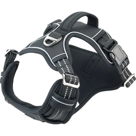 Arnés para perros, diseño antitirones, elementos reflectantes de seguridad, talla L, color negro. (1/2)