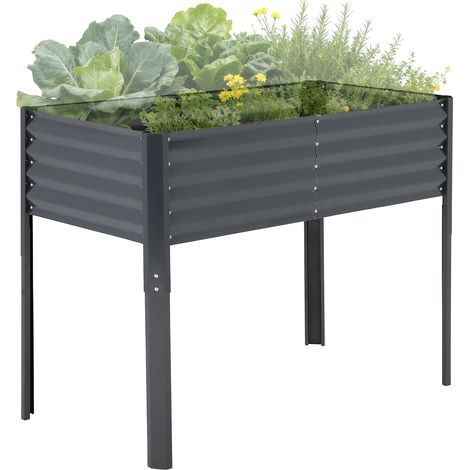 GARVEE -Potager Surélevé Métal Galvanisé 120x60x90 cm avec Couvercle - Carré Potager Anti-Rouille pour Légumes et Fleurs Gris (1/5)