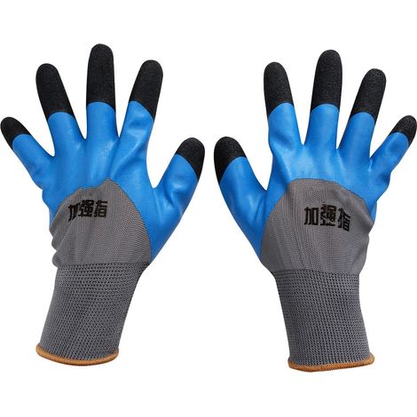 Gants de travail de sécurité en nylon enduit de mousse, antidérapants et résistants à l'usure (Gris + Bleu) (1/5)