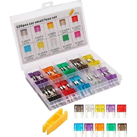 Set mit 120 Mini-Sicherungen, Sortiment an Sicherungen für Auto, Wohnmobil, LKW, Boot, Motorrad, Mini-Flachsicherungen. (1/5)