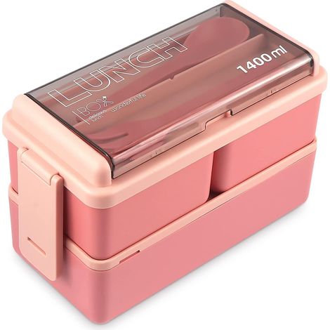 Lunchbox, Bento 1400ml Box mit 3-Fächern, auslaufsicher und umweltfreundlich versiegelt Lunchbox, Picknick, Schule, Arbeit, Büro (rosa)