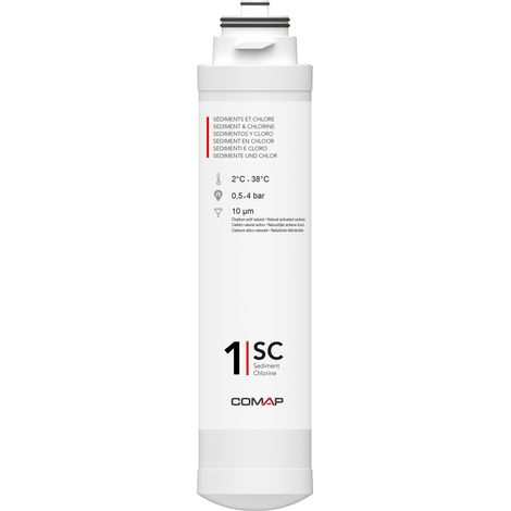 Comap – Filtre sur robinet pour AQUATIS – Élimination des sédiments et chlore – Filtration 10 µm – Pression max 4 bars – Température 2°C à 38°C – Q112020001