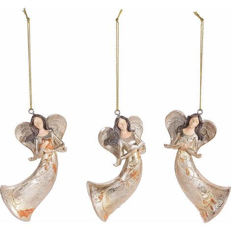 Addobbo albero Natale angioletti in resina colorata dorata da appendere, set da 9 pezzi, cm 7,5 x 4 x 11,5 H