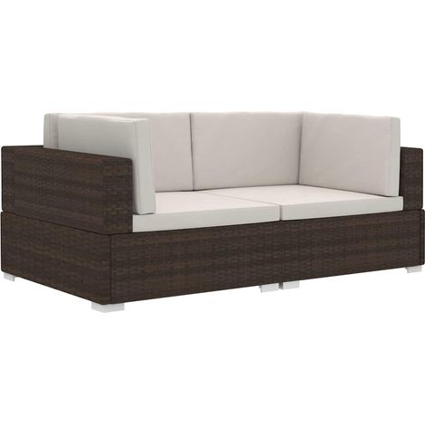 Maison Exclusive - Ecksofas 2 Stk. mit Auflagen Poly Rattan Braun (1/5)