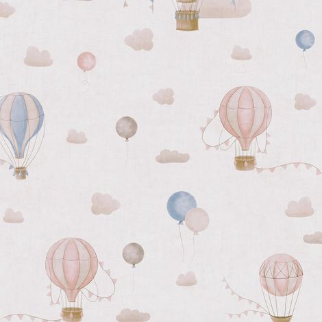 Carta da parati per bambini Profhome 770771 Carta da parati TNT liscia con le nuvole opaca crema beige azzurro rosa 5,33 m2