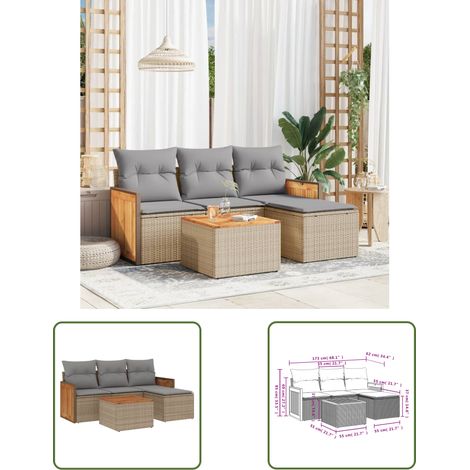 The Living Store 5-tlg. Garten-Sofagarnitur mit Kissen Beige Poly Rattan - Gartenmöbel - Gartensorte - Lounge Set - Rattan Möbel - Outdoor Furniture (1/3)