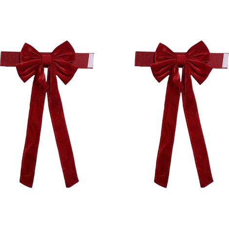 Lazo rojo navideño para cortina, lazo de terciopelo burdeos para decoración de cortinas (2 piezas) (1/5)