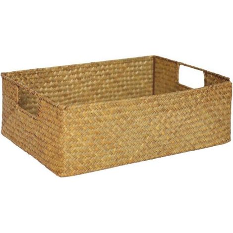 Panier de rangement en algue tissé à la main, boîte de rangement avec poignée pour maison, cuisine, bureau (1/5)