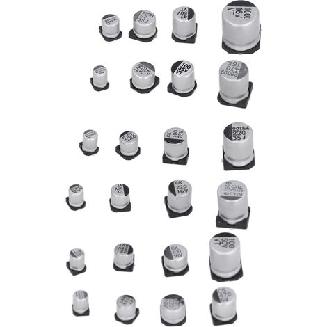 Lot de 400 condensateurs électrolytiques SMD aluminium noirs, 24 valeurs 1uF à 1000uF, coffret assortiment (1/5)