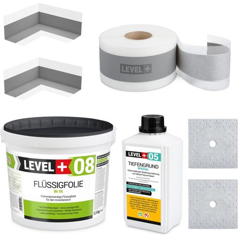 LEVEL+ Dichtset für Duschabdichtung Bad Dichtband Flüssigfolie 5,5kg SET14 (1/4)