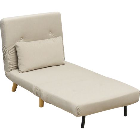 Fauteuil convertible 3 en 1. Pliant couchage. Dossier réglable cliquet. Beige (1/5)