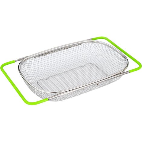 Passoire de cuisine extensible (38–54 cm), panier en acier inoxydable au-dessus de l'évier, passoire de cuisine, filtre d'évier, pour laver les légumes, les fruits, la vaisselle, rangement (vert) (1/4)