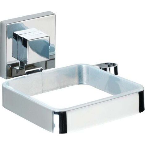 Porte sèche-cheveux mural Quadro, Support Sèche cheveux mural Vacuum-Loc® fixation sans perçage repositionnable & amovible sans résidus, Acier Inox, 14x7,5x13,5 cm, Brillant