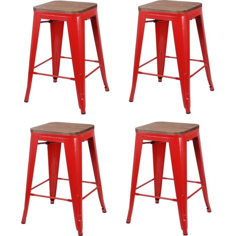 Lot de 4 tabourets de bar en bois et métal design vintage LIV (1/2)