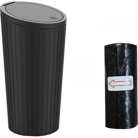 1 unidad, Papelera para coche con tapa, impermeable y antiolor, con 1 rollo de bolsas de basura, práctica mini papelera para coches, color negro (1/5)
