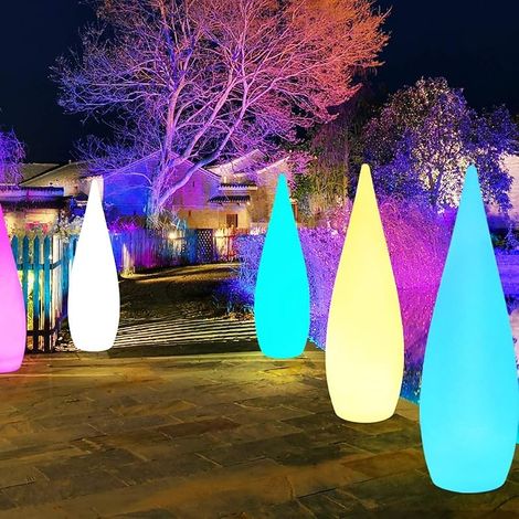 Lampe sur Pied LED Colonne Lumineuse en Plastique Blanc à RGB 16 Coloris Réglage de la Couleur par Télécommande, IP54 étanche pour Salon Chambre Exterieur Jardin,Solar Power,80CM (1/5)