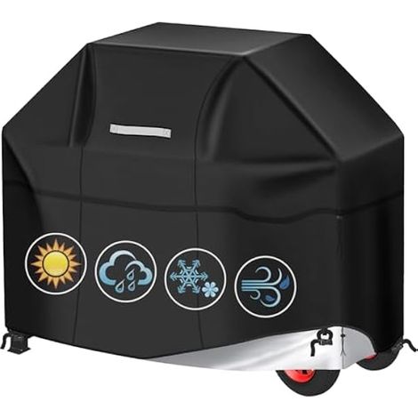 Grill Abdeckhaube Gasgrill Grillabdeckung Wetterfest Regendicht BBQ Abdeckung Cover Schutzhülle Haube Staubdicht Grill Abdeckplane Grillschutz (145x61x112cm) —Schwarz (1/5)