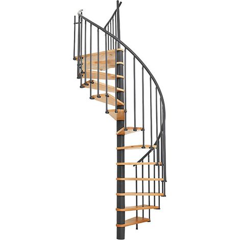Scala a chiocciola 12 gradini - Altezza raggiungibile 2.28 a 2.82m - Diametro 120cm - Struttura grigia e gradini in legno di faggio - BERL120-GH-12 (1/5)