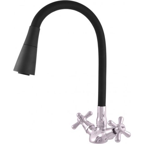 Mélangeur évier flexible à mémoire de forme noir MORAVA RETRO en laiton (1/5)