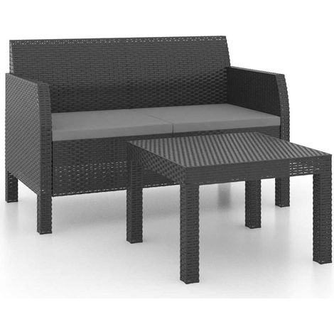 Set Divani da Giardino 2 pz Salotto da Giardino con Cuscini in Rattan PP Antracite (1/5)